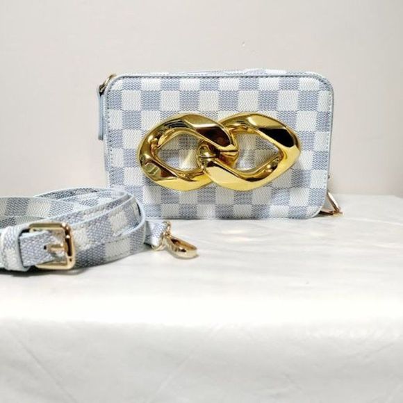 NWOT Gingham Cluth Bag Crossbody Bag with Gold Knotted Detail - Picture 2 of 7